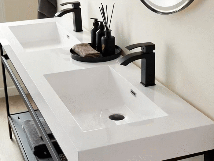 Ablitas 71.7 in. Composite Stone Double Console Bathroom Sink in White