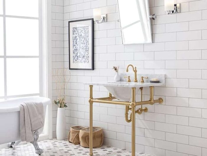 Embassy 30 in. Brass Wash Stand Legs with Satin Brass Connectors